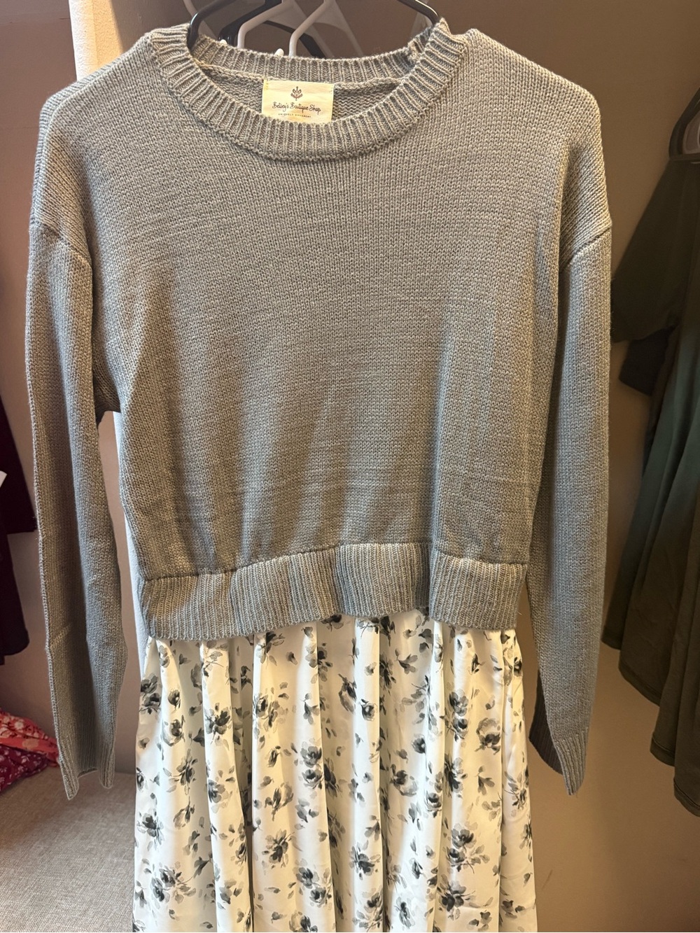 Light Gray Knit Women's Sweater - Layered Pullover